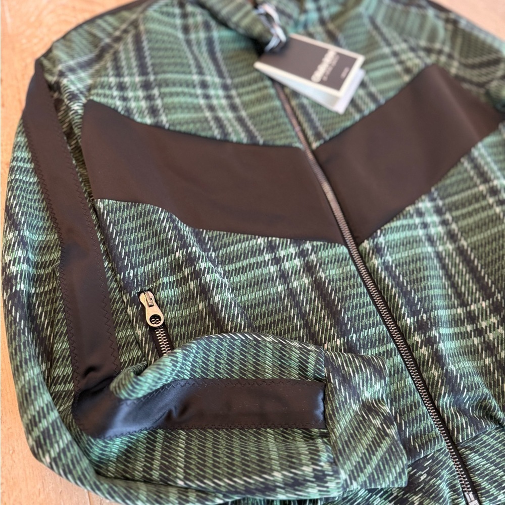 Chiara Boni Utaki Green Plaid Zip-Front Track Jacket Black Accent NWT Size 0 - Picture 7 of 14